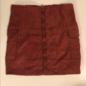 Burnt orange faux suede lace up skirt